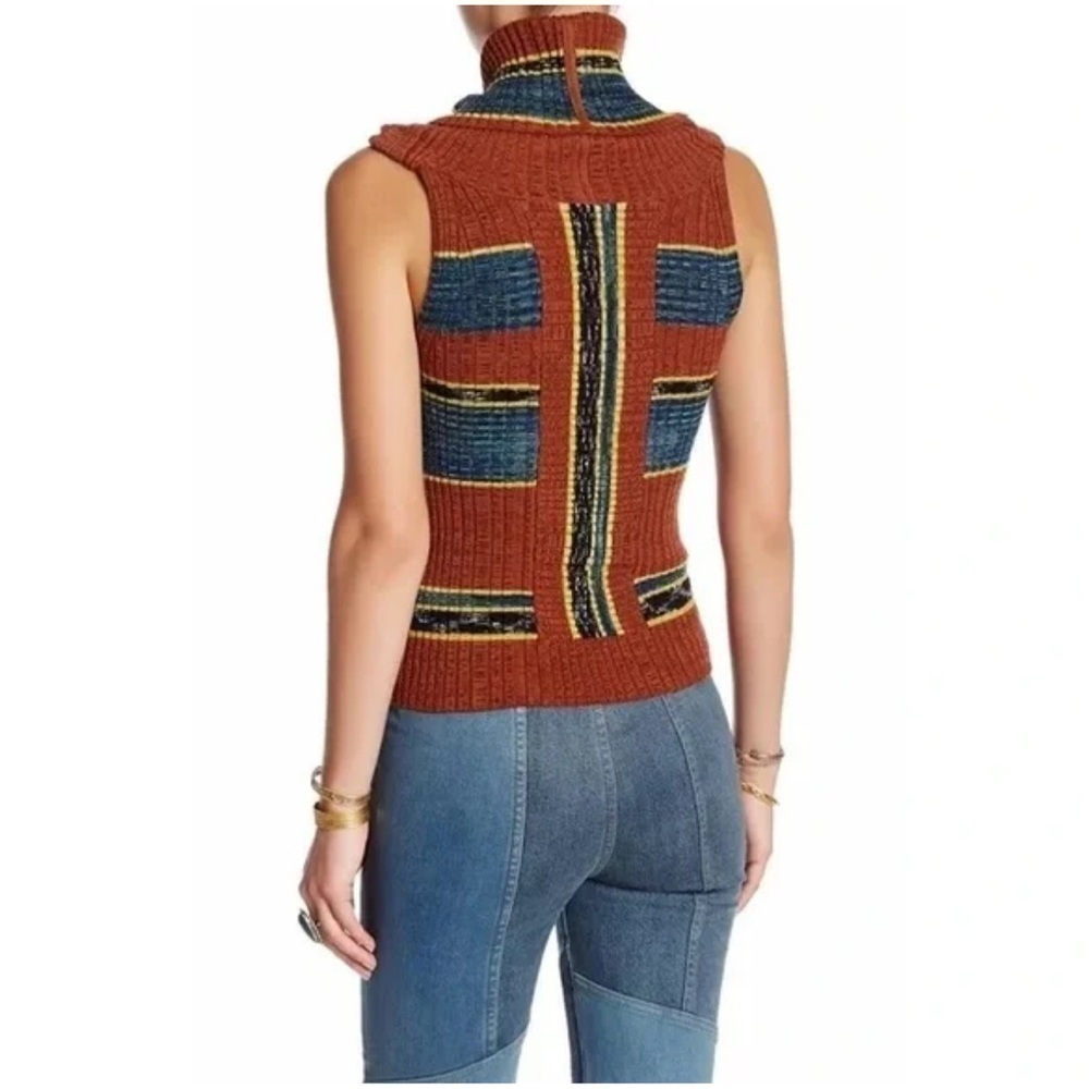 Free People Carly  Cowl Neck Off the Shoulder Sleeveless Stripe Sweater Top - Picture 3 of 6